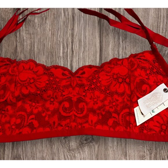 Free People We Are HAH Don't Cross Me Halter Bralette Sz Medium Womens Blood Ora - Picture 8 of 9